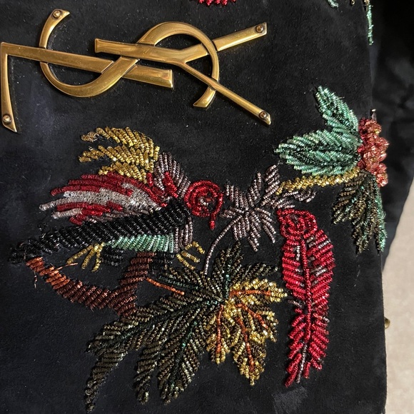 SOLD: YSL Saint Laurent Floral Bird Suede Kate Bag - Picture 2 of 5